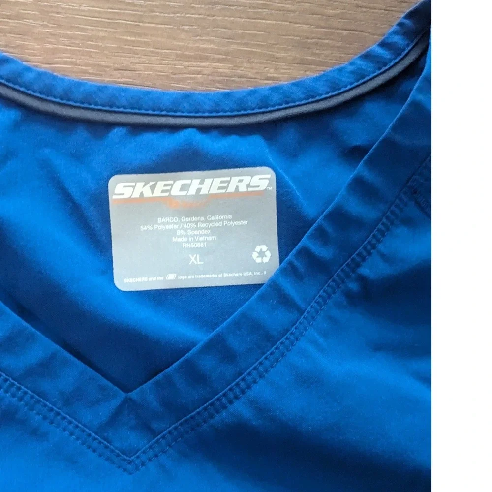 Skechers Womens V Neck Scrub Top Short Sleeve Blue‎ XL - Picture 2 of 3